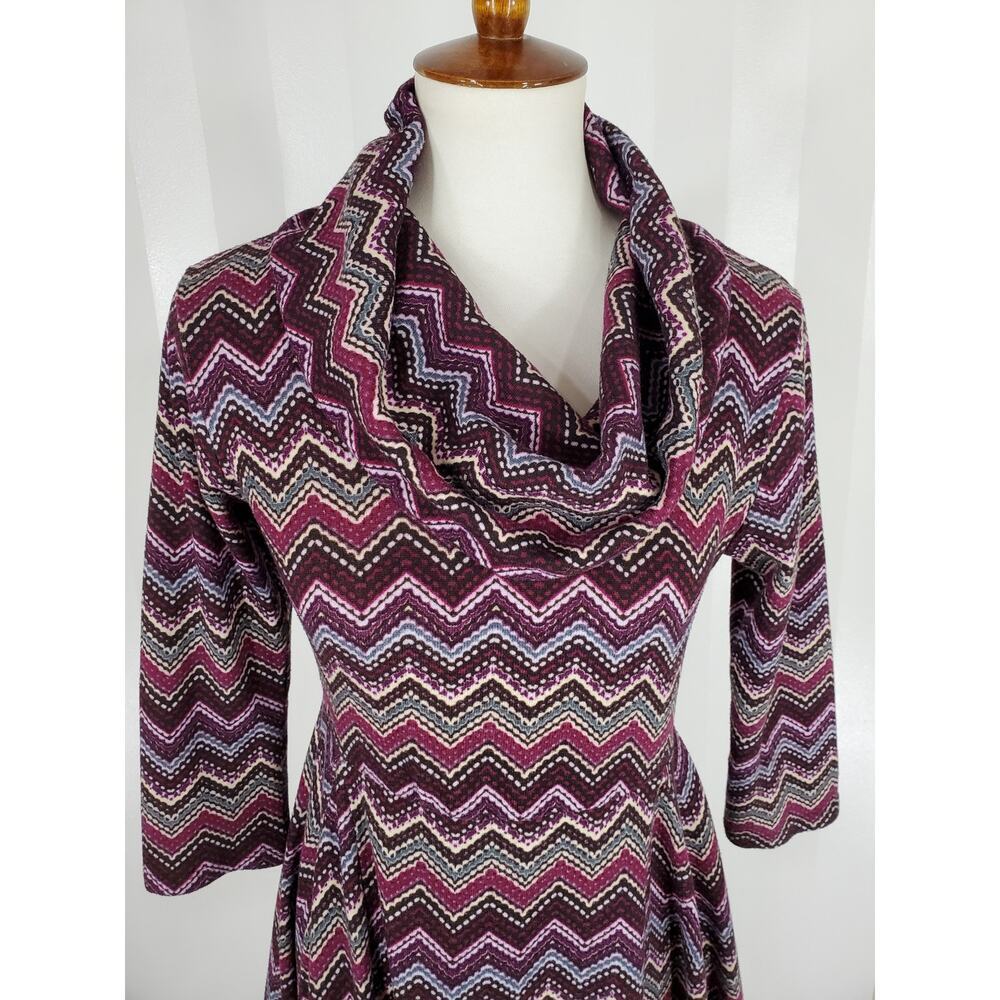COREY P Women's Multicolor Cowl Neck Handkerchief Hemline Sweater Dress Sz S - Picture 5 of 10